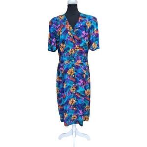 Vintage Special Effects Tropical Floral Print‎ Short Sleeve Dress Sz 16M